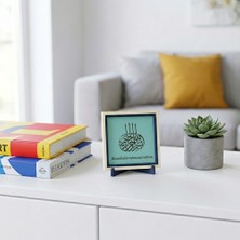 Miaju Besmele-I Şerif Modern Dekoratif Obje, Turkuaz Deri ve 10X10 cm Minyatür Tasarım, Ev & Ofis Için