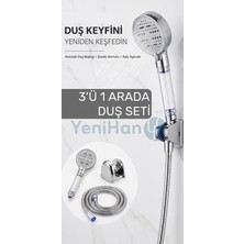Ekonef Filtreli Duş Başlığı | Duş Hortumu | Duvar Askı Aparatı | 3'ü 1 Arada Duş Seti - Krom