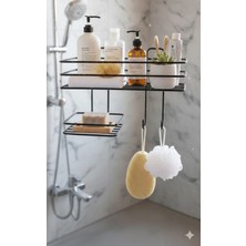 PremiumPort Pratik Duvar Rafı, 2 Kanca ve Sabunluk ile Banyo Düzenleyici