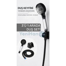 Ekonef Filtreli Duş Başlığı | Duş Hortumu | Duvar Askı Aparatı | 3'ü 1 Arada Duş Seti - Siyah