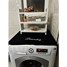 PremiumPort Şık Siyah Nakışlı Çamaşır Makinesi Örtüsü, Koruma ve Dekorasyon