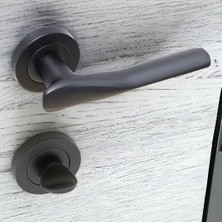 CetKing Royal Mat Siyah Wc Banyo Kapı Kolu Daire Rozetli Sürgülükapı Kulpu Uyumlu Sağ Sol Uygun Kolları