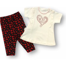Pekmini Bebe 3-6 6-9 9-12 12-18 Ay Kalp Baskılı Uzun Kollu Sweatli 2li Kız Bebek Takımı Ekru