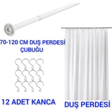 PremiumPort Şık Duş Perdesi Seti, 12 Kanca, 70-120 cm Çubuk, 180X200 cm