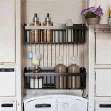 PremiumPort Iki Parça Siyah Yapışkanlı Banyo ve Mutfak Organizer Seti