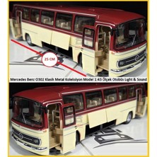 1:24 Ölçek 25 cm Mercedes-Benz O302 Sesli Işıklı Metal Model Otobüs Bordo