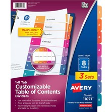 Avery Hazır Index Parçalı, 8-Tab Set, 3 Set (Içindekiler 11071)