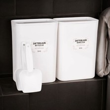 PremiumPort 2'li Kapaklı Deterjan Saklama Kabı, 3l Ölçekli, Renkli ve Beyaz Set