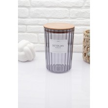 PremiumPort Füme Ahşap Kapaklı Oval Deterjan Kavanozu 2200ML, Şık ve Kullanışlı Tasarım