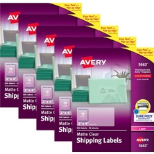 Avery Mat Buzlu Saydam Adres Etiketleri, Lazer Yazıcılar Için, 5 cm x 10 Cm, 500 Etiket, 5 Paket (56