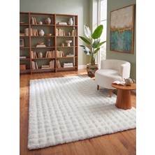 Saraz Halı Lux Bubble Ekstra Yumoş Peluş Halı Kaymaz Taban Puffy Tavşan Tüyü Halı Beyaz