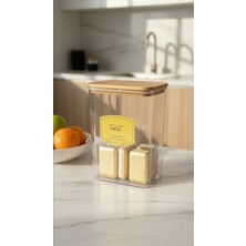 PremiumPort Şeffaf Ahşap Kapaklı 2000 ml Tablet Düzenleyici Mutfak Kapağı