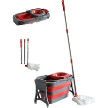 CetKing Litre Katlanabilir Mop ve Kovası - Temizlik Kovası - Paspas ve Kova - Ev Tipi Moplar ve Kova Setleri - Kırmızı (Kırmızı)