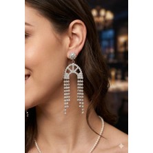 KLC Takı Kadın Sallantılı Zirkon Taşlı Küpe Abiye Günlük Düğün Nişan Trend