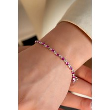 Sunshine 925 Ayar Gümüş , 3mm Kırmızı Taş Bileklik