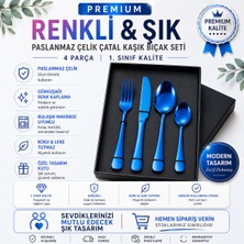 Jojobebek Premium Kalite Bpa'sız Paslanmaz Çelik Çatal, Kaşık ve Bıçak Seti Mavi Renk 4 Parça (24+ Ay)