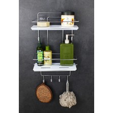 PremiumPort Çiftli Krom Banyo Rafı, Kristal Tarz, Yapışkanlı, Pratik ve Şık Tasarım