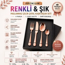 Jojobebek Premium Kalite Bpa'sız Paslanmaz Çelik Çatal, Kaşık ve Bıçak Seti Bakır Renk 4 Parça (24+ Ay)