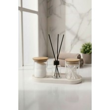 PremiumPort Bambu Kapaklı 2'li Banyo Organizeri Koku ve Stand Dahil, Şık ve Fonksiyonel