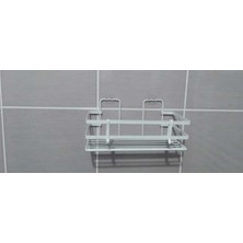 PremiumPort Tek Katlı Beyaz Şampuanlık Banyo Rafı ve Lif Askısı Seti