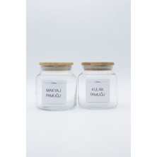 PremiumPort Bambu Kapaklı Kulak ve Makyaj Pamuğu Kavanozu 500ML, Şık ve Kullanışlı Tasarım