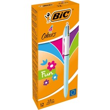 Bicycle Bic 4 Colours Fun Tükenmez Kalem, 12'li Kutu, 1.0mm Uç, Tek Kalemde Pembe, Mor, Turkuaz ve Açık Yeşi