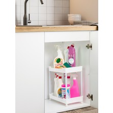 PremiumPort Çift Katlı Lavabo Altı Düzenleyici, Tekerlekli Banyo ve Evye Rafı