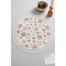 Rona Home Kar Tanesi Desenli Yuvarlak Yılbaşı Runner - 60 cm Dekoratif Supla
