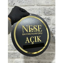 Dekorvia Açık/kapalı Yazılı Kapı Tabelası - Siyah/gold Tasarım