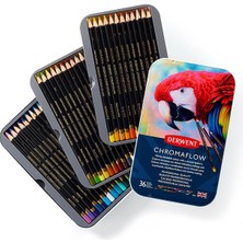 Derwent Chromaflow Renkli Kalem, 36'lı Set, Metal Kutuda, 3,5 mm Uç Kalınlığı, Yumuşak Dokulu Karışt