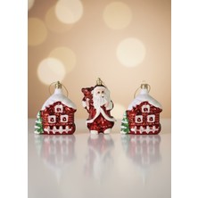 My Balli Store Yılbaşı Süsü 3'lü Noel Baba ve Ev Kırmızı 6 cm