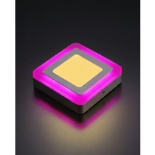 Cnl Kare Sıva Üstü LED Spot Armatür 9 Watt Çift Renk Üç Kademe Pembe Günışığı Gece Lambası