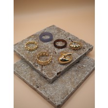 Stelle Jewelry Kadın 6'lı Gold Minimal Bohem Kombin Yüzük Seti