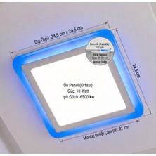Cnl Kare Sıva Altı LED Spot Aydınlatma 24 Watt Çift Renk 3 Kademe Mavi Beyaz Gece Lambası Armatür