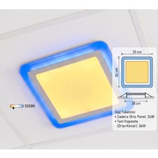 Cnl Kare Sıva Altı LED Spot Aydınlatma 36 Watt Çift Renk 3 Kademe Mavi Günışığı Gece Lambası Armatür