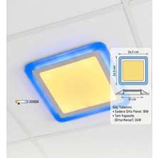 Cnl Kare Sıva Altı LED Spot Aydınlatma 24 Watt Çift Renk 3 Kademe Mavi Günışığı Gece Lambası Armatür