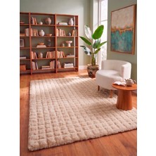 Saraz Halı Lux Bubble Ekstra Yumoş Peluş Halı Kaymaz Taban Puffy Tavşan Tüyü Halı Bej