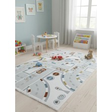 Excellence Kids EN134P Araba Pisti Desenli Erkek Çocuk Halısı 150X220 - Yarış Yolu