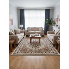 Asar Yün Ipek H3846A Krem Madalyonlu Klasik Halı 200X290