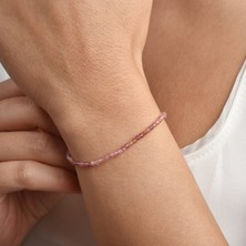 Nox Jewelry 14 Ayar Altın Kaplama Gümüş Pembe Turmalin Doğal Taşlı Gümüş Bileklik - BGS00122