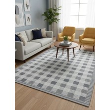 Excellence Narbe NB01 Krem Gri Kareli Düz Dokuma Salon Halısı 150X220 — Ekose Desen