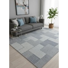 Excellence Narbe NB04 Krem Gri Mavi Patchwork Blok Salon Halısı 150X220 — Modern Saçaklı