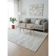 Asaryün Moda H6440 Bej Krem Soyut Eskitme Salon Halısı 150X233 — Organik Desen Saçaklı