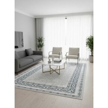 Asaryün Moda H6430 Krem Klasik Madalyon Çerçeveli Salon Halısı 150X233 — Eskitme Saçaklı