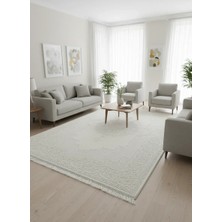 Sevimli AK172 Beyaz Kabartmalı Madalyonlu Halı 160X230