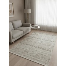 Asaryün Moda H7032 Bej Fas Berber Etnik Şeritli Salon Halısı 150X233 — Bohem Saçaklı