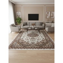 Asar Yün Ipek H3809A Krem Klasik Madalyonlu Halı 200X290