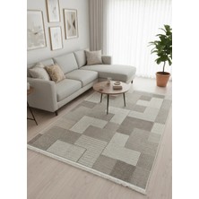 Excellence Narbe NB03 Krem Vizon Patchwork Blok Salon Halısı 150X220 — Kare Blok Saçaklı