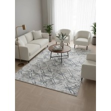 Çapan Armoni H5687B Lacivert Beyaz Geometrik Desenli Halı 200X290