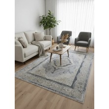 Asaryün Moda H4861 Mavi Gri Madalyon Klasik Salon Halısı 150X233 — Eskitme Saçaklı